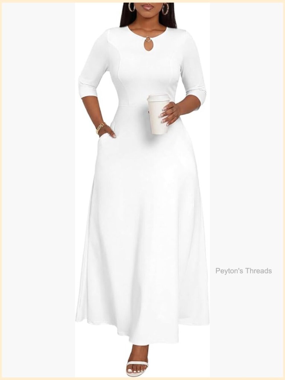 Maxi Dress with Pockets 3/4 Sleeve A-Line High Waist Boho Casual